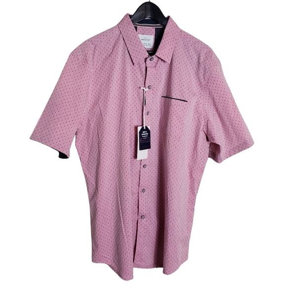 Craft & Flow Pink Navy Blue Flip Cuff Button Up Shirt XL Short Sleeve Casual NWT - Picture 2 of 12
